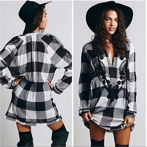 Free People Embroidered and Embellished Buffalo Plaid Tunic - XS